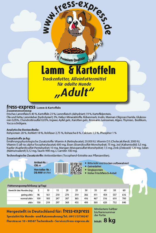 Lamm & Kartoffeln  Hypoallergen Monoprotein Getreidefrei