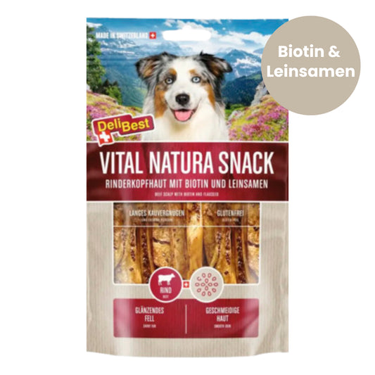 DeliBest Vital Natura Snack Rinderkopfhaut mit Biotin und Leinsamen 200g
