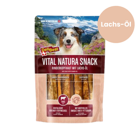 DeliBest Vital Natura Snack Rinderkopfhaut mit Wildlachsöl 200g